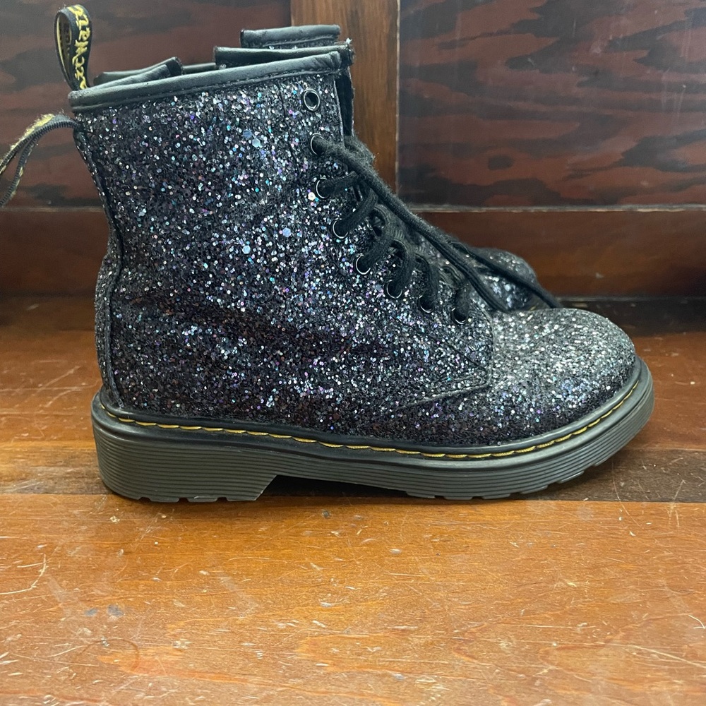 Dr Martens Glitter Boots Chunky Black Little Girls Size 2 Style # 1460